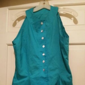 Turquoise Sleeveless Button Down Blouse Sz Med